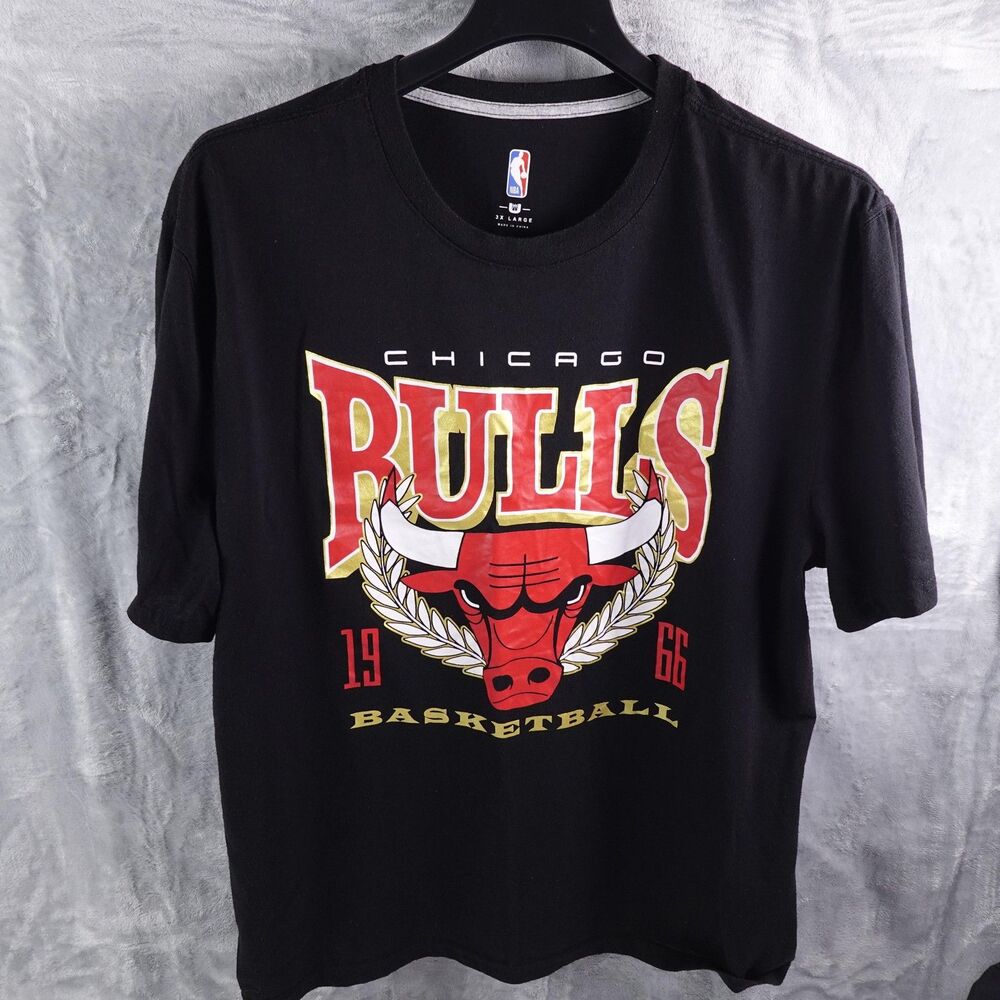 Chicago Bulls Shirt Mens 3XL Black NBA Basketball Graphic Tee 1966 Big Logo
